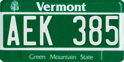 VT license plate AEK385