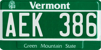 VT license plate AEK386