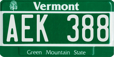 VT license plate AEK388