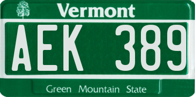 VT license plate AEK389