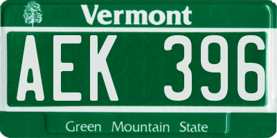 VT license plate AEK396