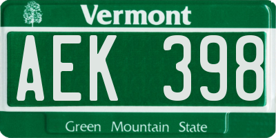 VT license plate AEK398