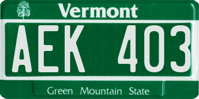 VT license plate AEK403