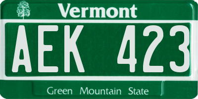 VT license plate AEK423