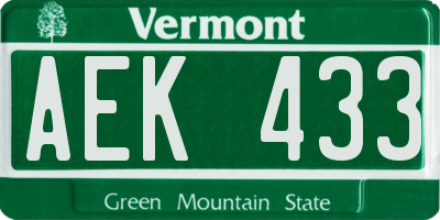 VT license plate AEK433