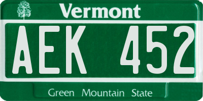 VT license plate AEK452