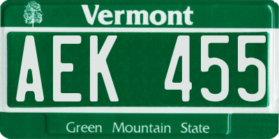 VT license plate AEK455