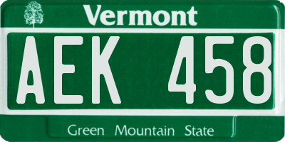 VT license plate AEK458