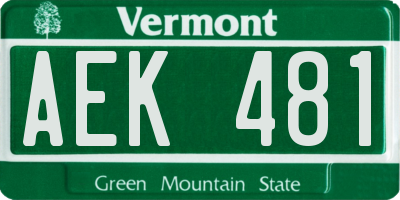 VT license plate AEK481