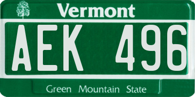 VT license plate AEK496