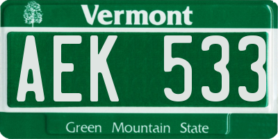 VT license plate AEK533