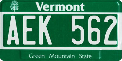 VT license plate AEK562
