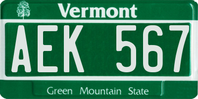 VT license plate AEK567