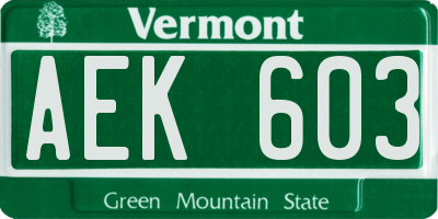 VT license plate AEK603