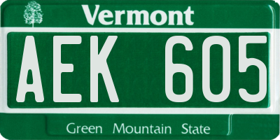 VT license plate AEK605