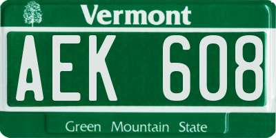 VT license plate AEK608