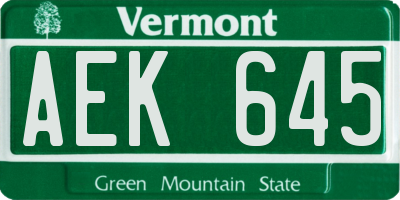 VT license plate AEK645