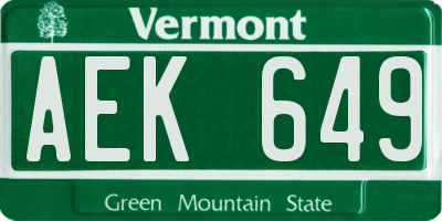 VT license plate AEK649