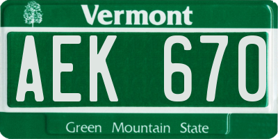 VT license plate AEK670