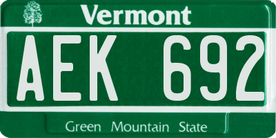 VT license plate AEK692