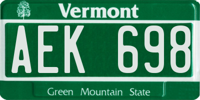 VT license plate AEK698