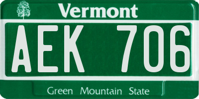 VT license plate AEK706