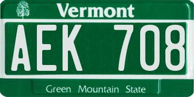 VT license plate AEK708