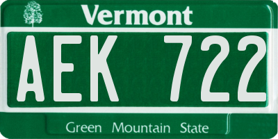 VT license plate AEK722