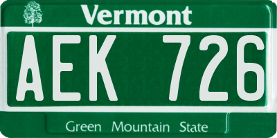 VT license plate AEK726