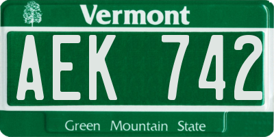 VT license plate AEK742