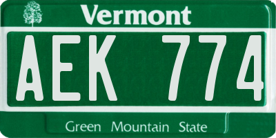 VT license plate AEK774