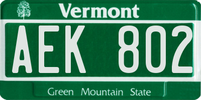 VT license plate AEK802