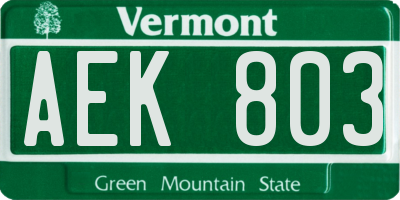 VT license plate AEK803