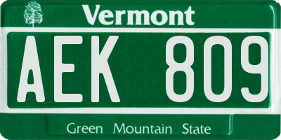 VT license plate AEK809