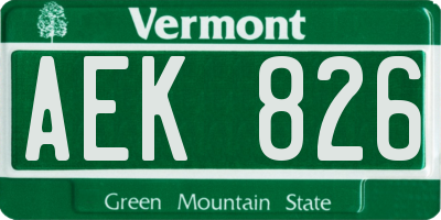 VT license plate AEK826