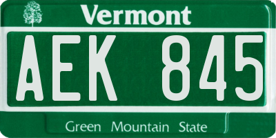 VT license plate AEK845