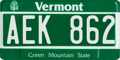 VT license plate AEK862