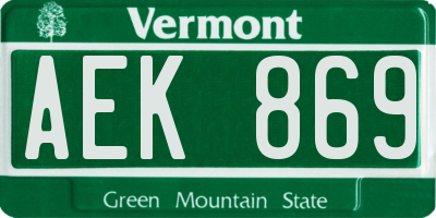 VT license plate AEK869