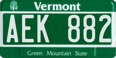 VT license plate AEK882