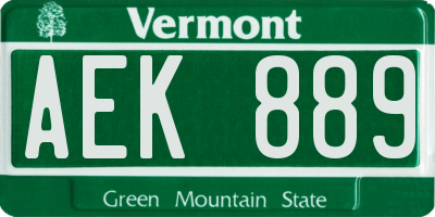 VT license plate AEK889