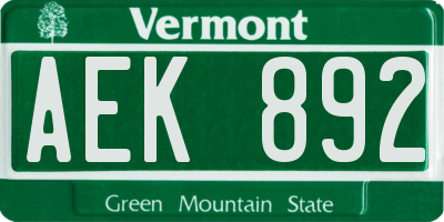 VT license plate AEK892