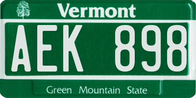 VT license plate AEK898