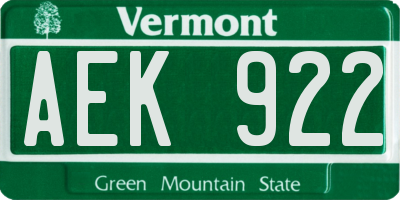 VT license plate AEK922