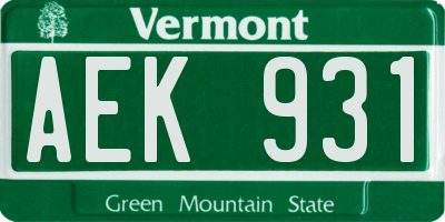 VT license plate AEK931
