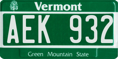 VT license plate AEK932