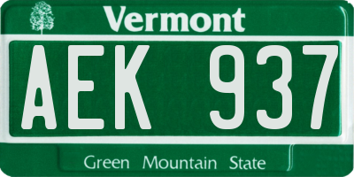 VT license plate AEK937