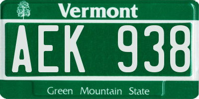 VT license plate AEK938