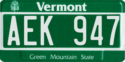 VT license plate AEK947