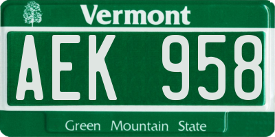 VT license plate AEK958