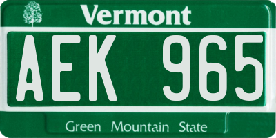 VT license plate AEK965